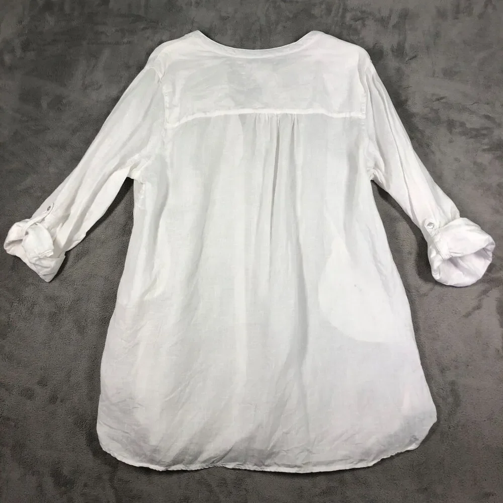 Sigrid Olsen Tunic Cover-up Womens XL White 100% Linen 3/4 Sleeve Button - Picture 6 of 6
